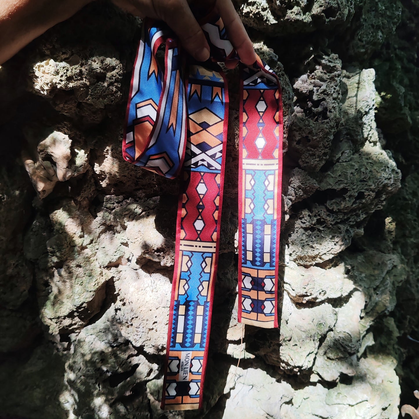 Silk sash | The dancing ribbons | blue and terracotta