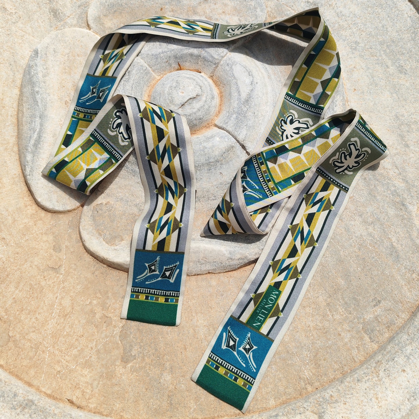 Silk sash | The Ecstasy of Flight | green and ocher