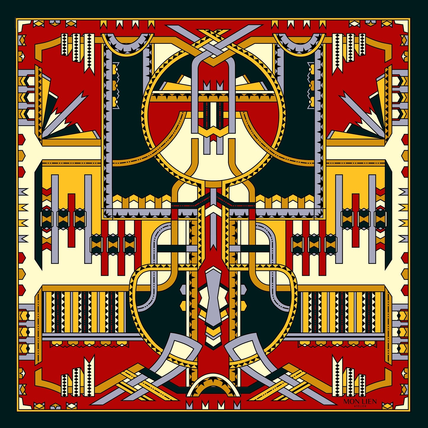 pochette vista intera disegno di nastri intrecciati colori rosso e oro