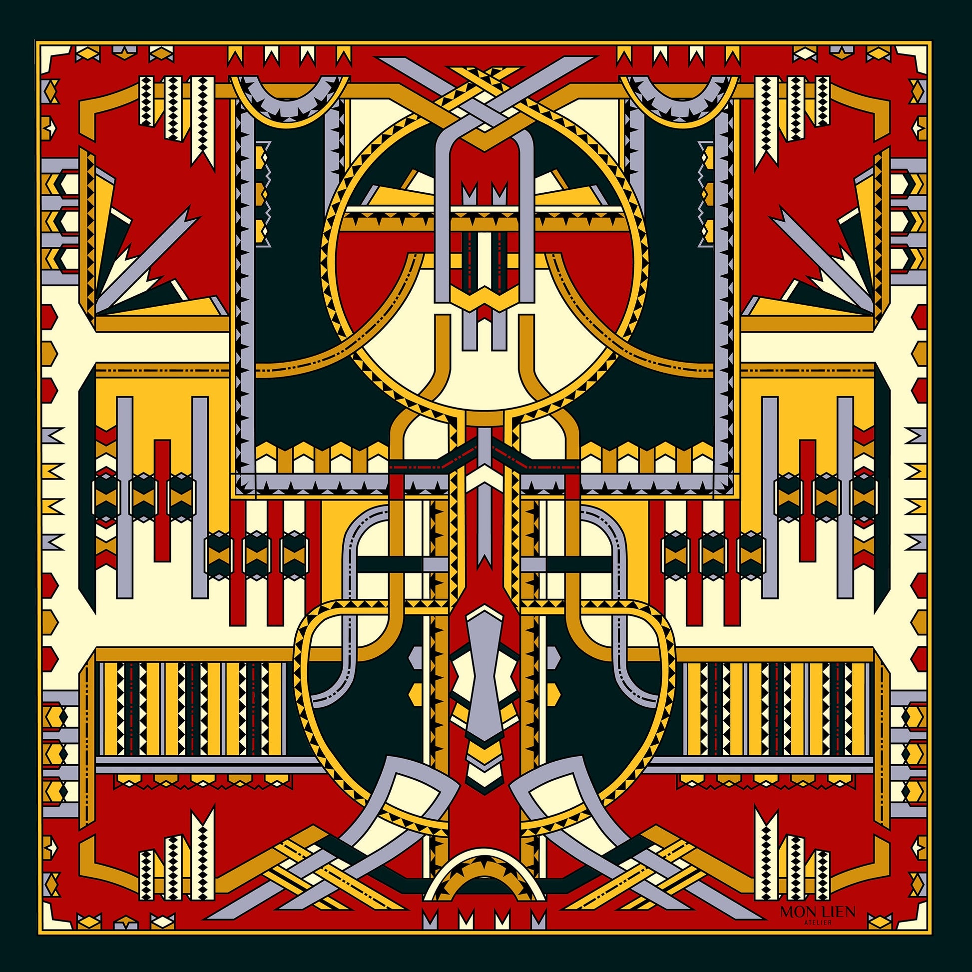 pochette vista intera disegno di nastri intrecciati colori rosso e oro