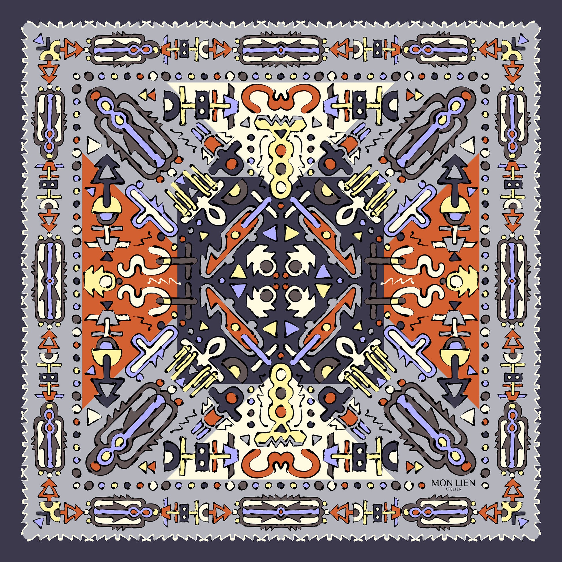 fazzoletto da taschino da uomo elegante in seta con motivi a fantasia arancione e grigio