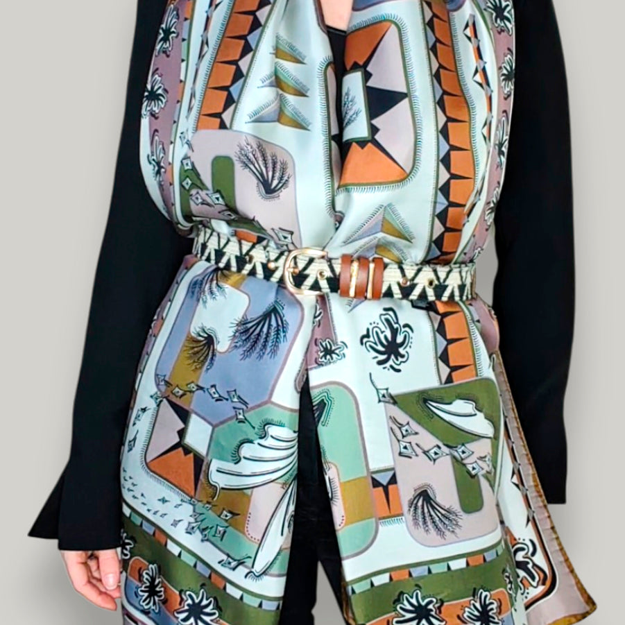 Stola in seta | L'ebbrezza del volo | avorio e terra