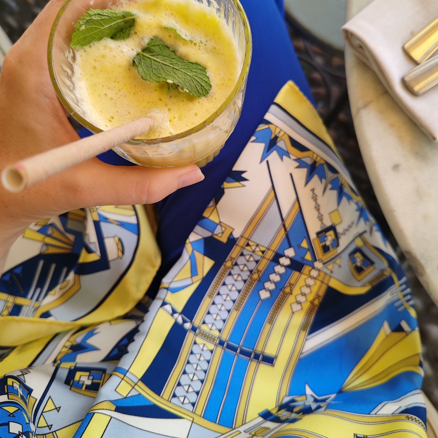 Stola in seta | Il sentiero misterioso | giallo e blu