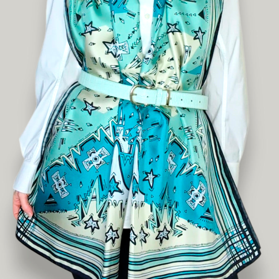 Stola in seta | La testa tra le stelle | turchese e ottanio