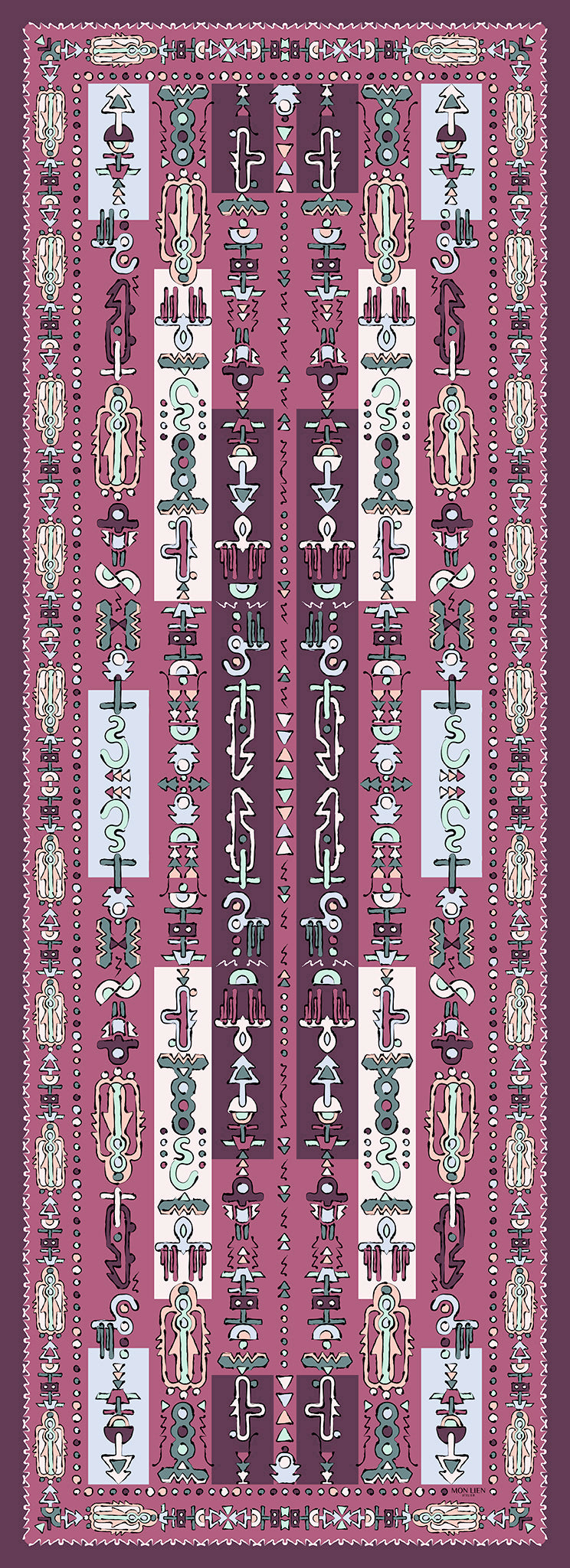 foulard lungo e rettangolare di seta con fantasie rosa e azzurro