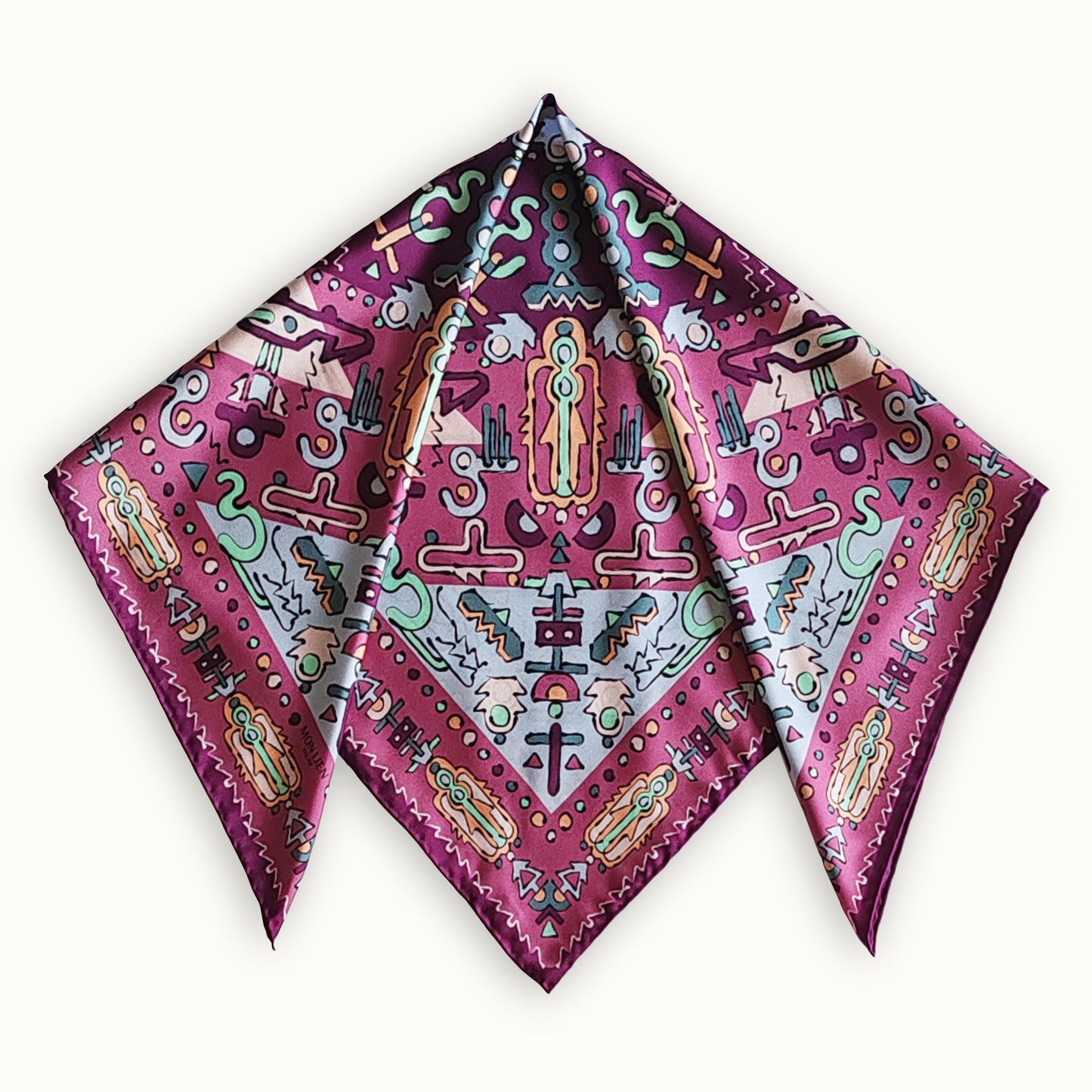 Foulard carré in seta | Il totem | rosa e azzurro