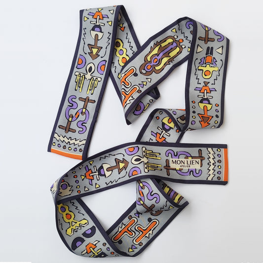 Fusciacca in seta | Il totem | grigio e arancione