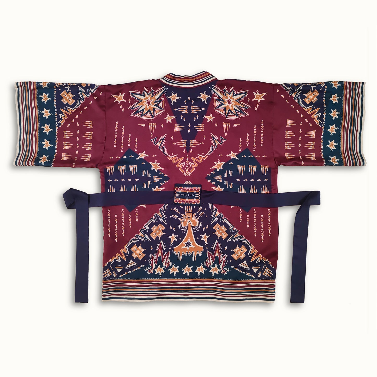 kimono vista retro aperto bordeaux blu con disegni stelle
