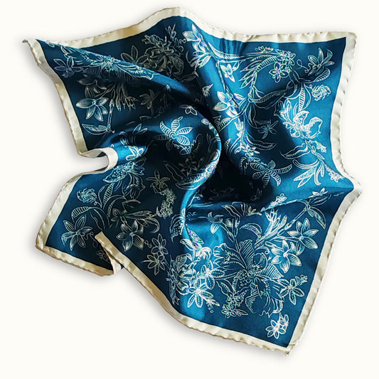 Pochette in seta | Il sogno floreale | ottanio e avorio