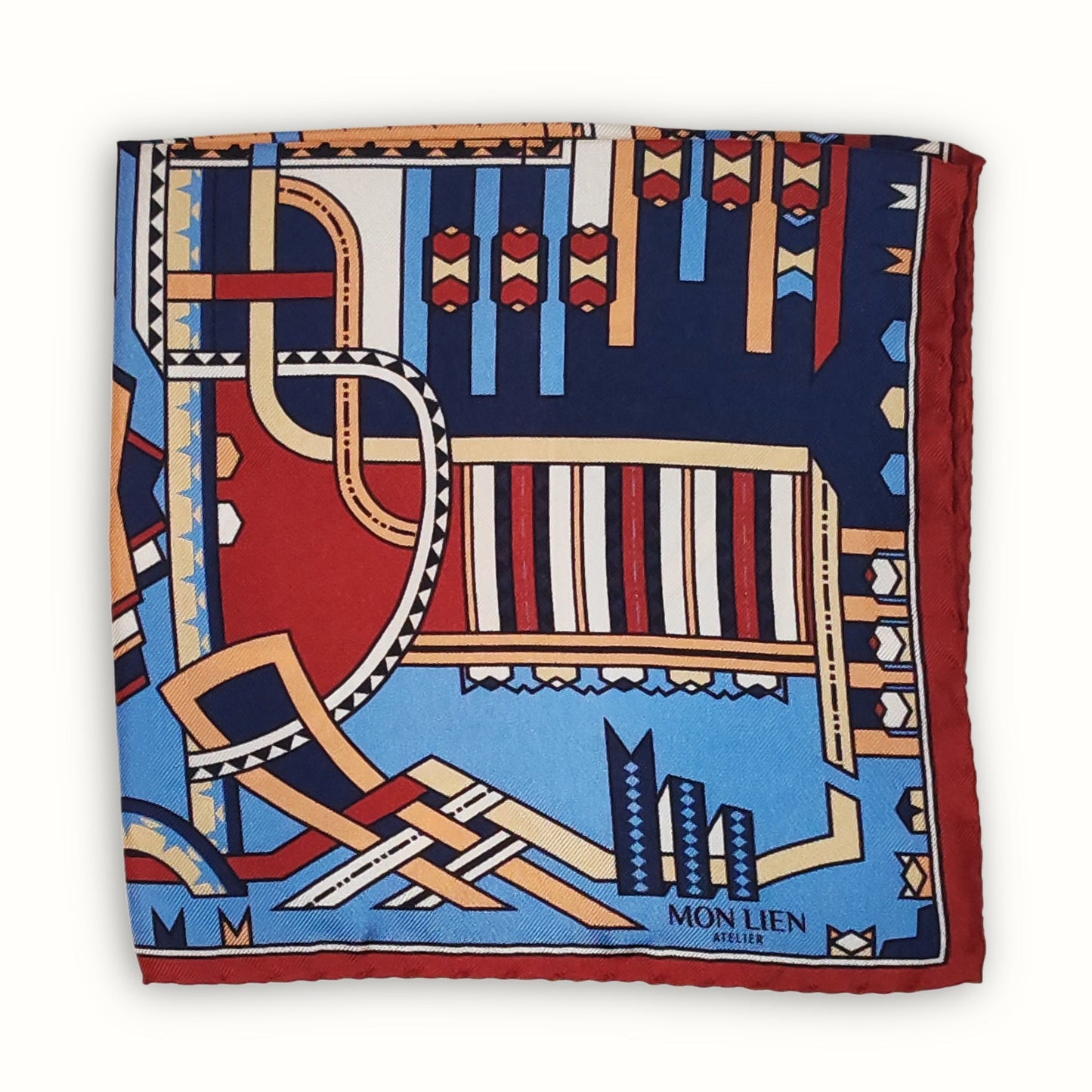 Pochette in seta | I nastri danzanti | blu e terracotta