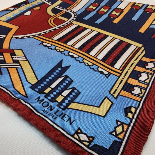 Pochette in seta | I nastri danzanti | blu e terracotta