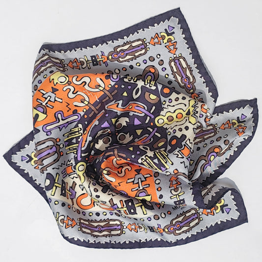 Pochette in seta | Il totem | grigio e arancione