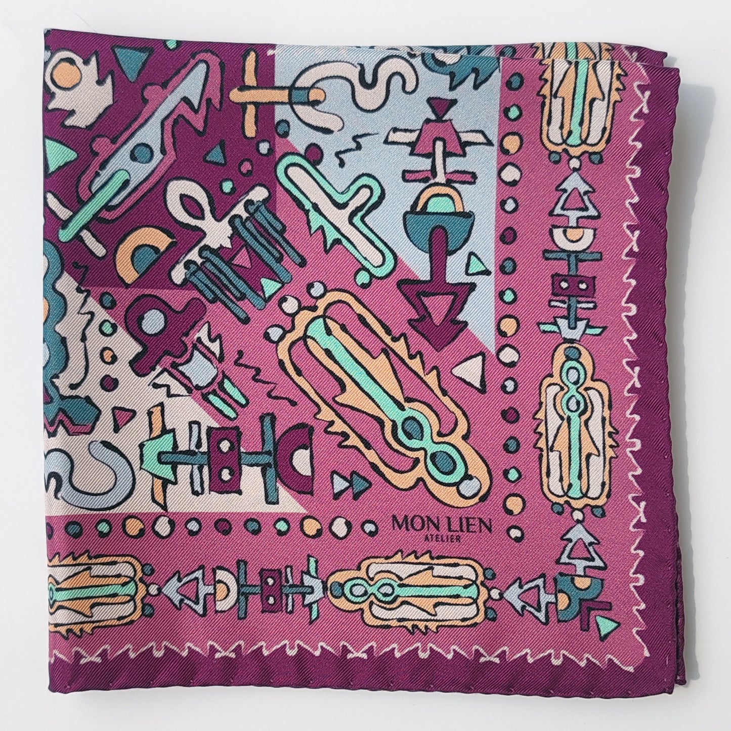 Pochette in seta | Il totem | rosa e azzurro