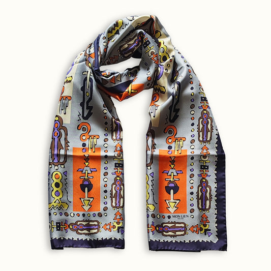 Stola in seta | Il totem | grigio e arancione