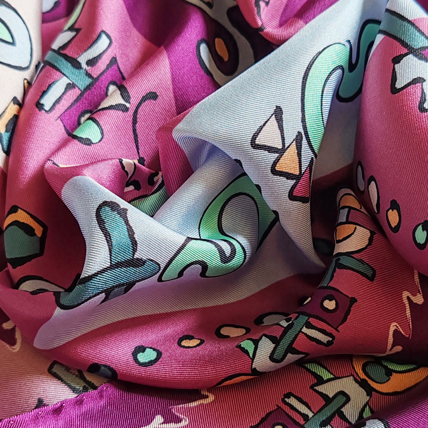 Stola in seta | Il totem | rosa e azzurro