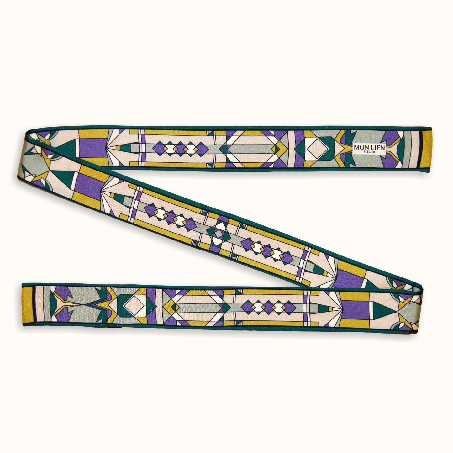 cintura morbida zig zag in palette viola verde ocra