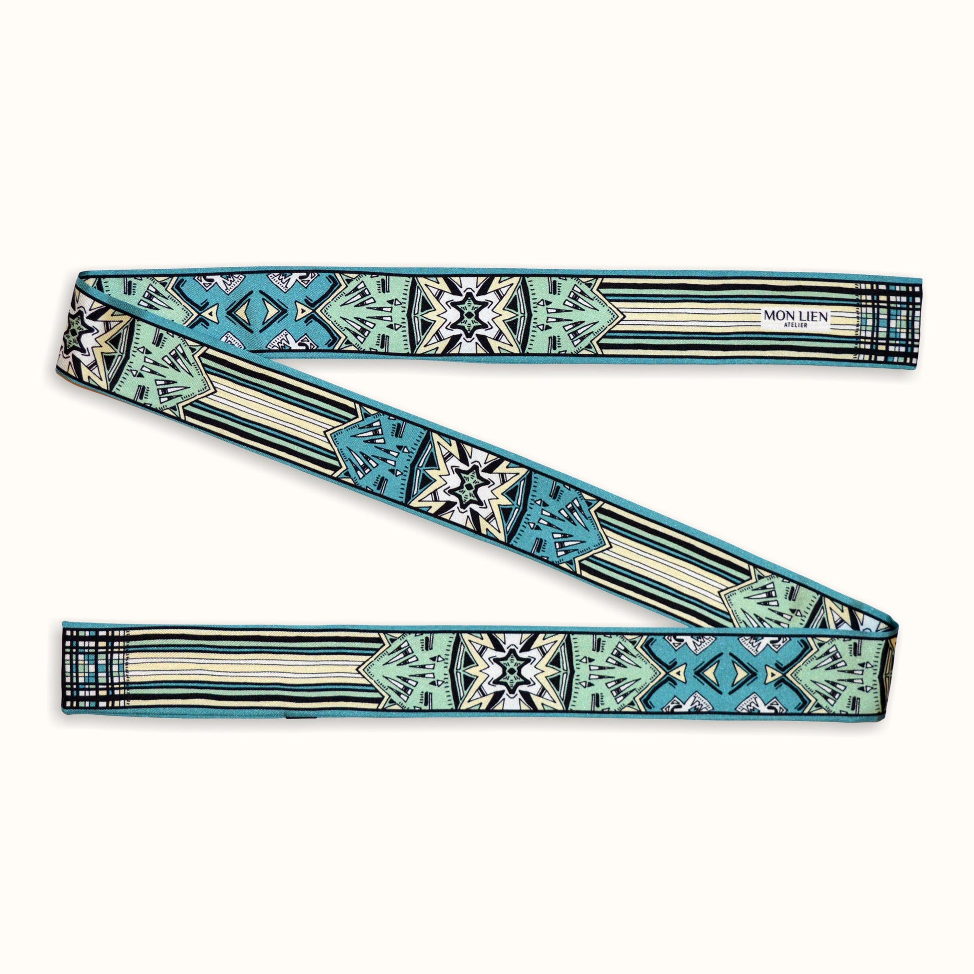 cintura in seta morbida piegata a zig zag con pattern riga e stelle palette primavera armocromia