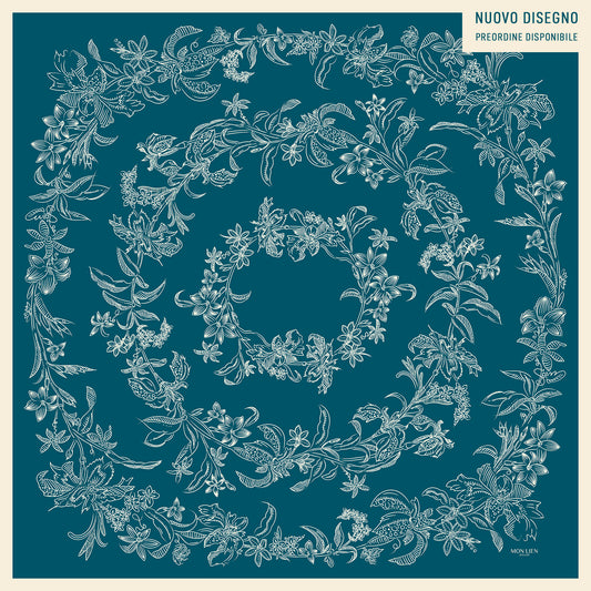 Square silk scarf | The Floral Dream | teal and ivory