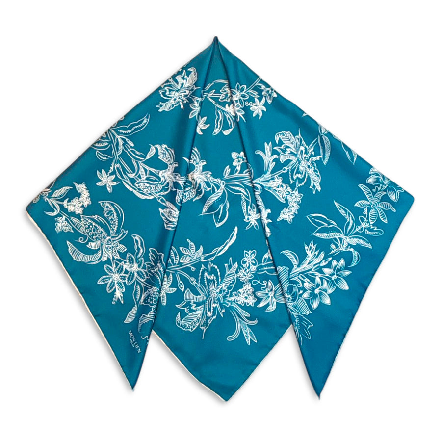 Square silk scarf | The Floral Dream | teal and ivory