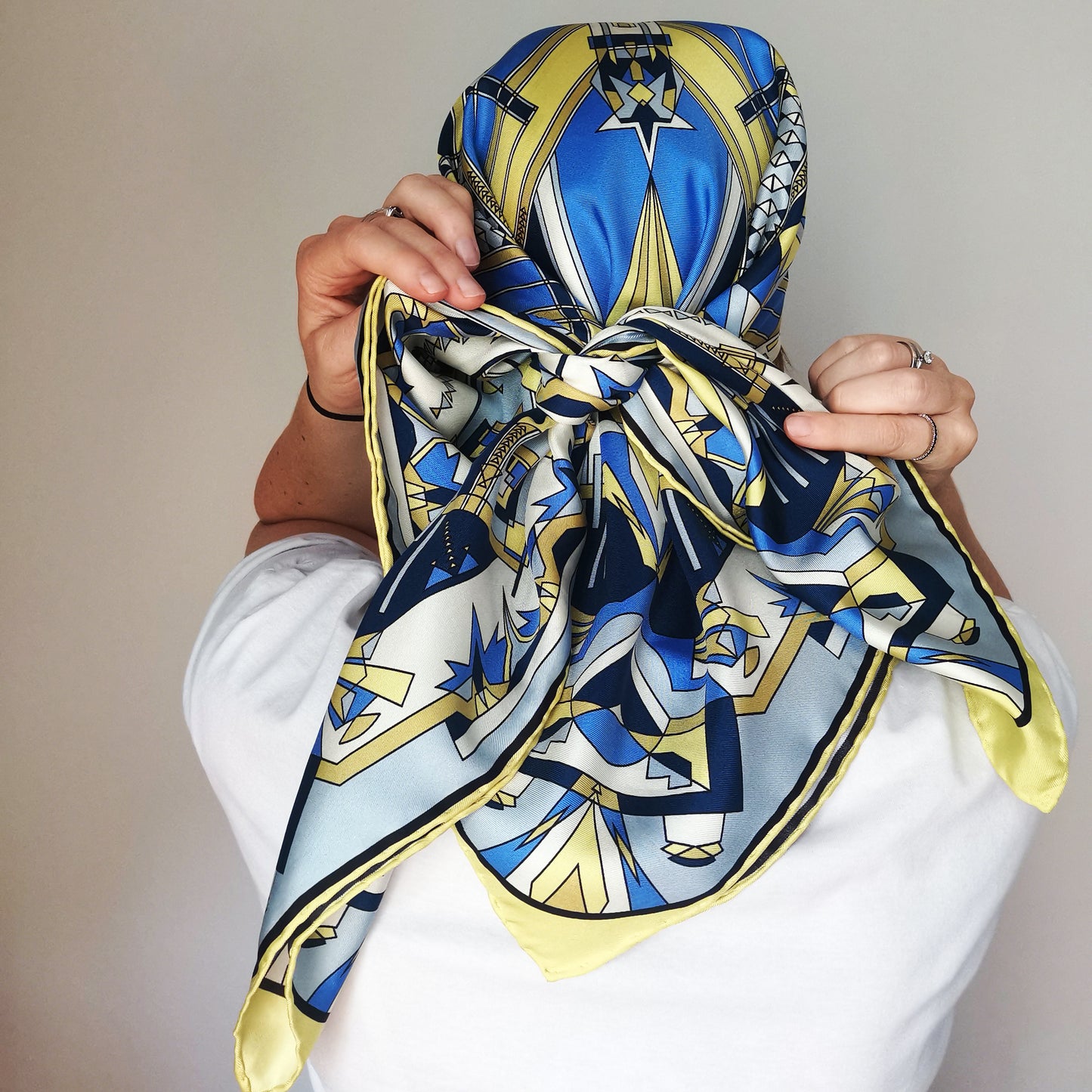 Square silk scarf | The Mysterious Path | yellow and blue