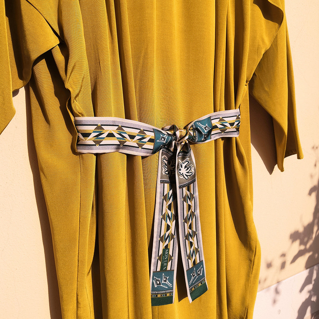 Silk sash | The Ecstasy of Flight | green and ocher