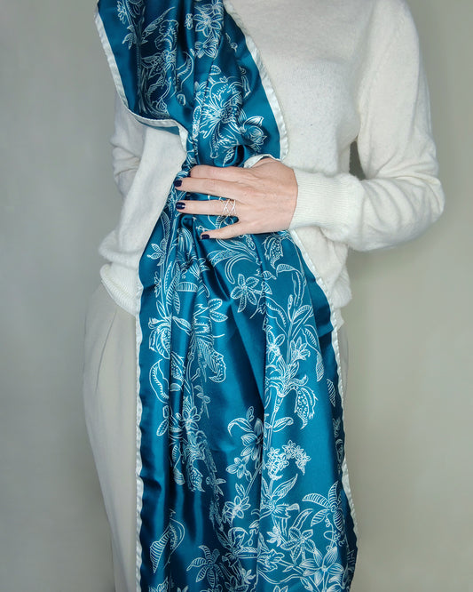 Silk stole | The Floral Dream | teal and ivory