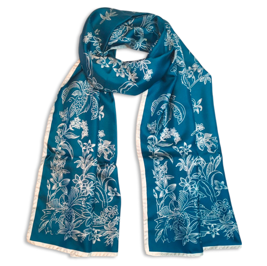 Silk stole | The Floral Dream | teal and ivory