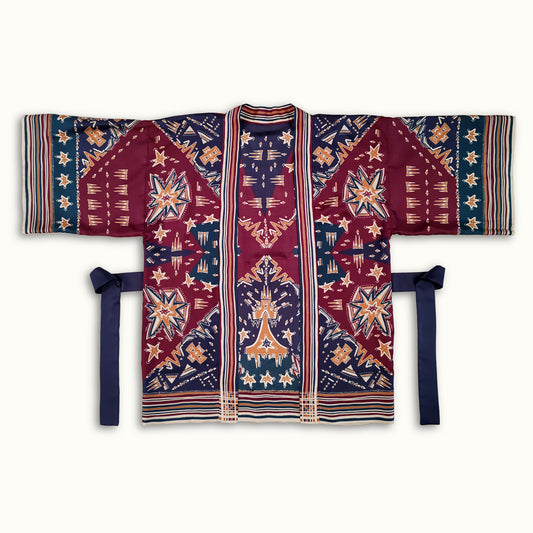 Kimono in seta | La testa tra le stelle | blu e bordeaux