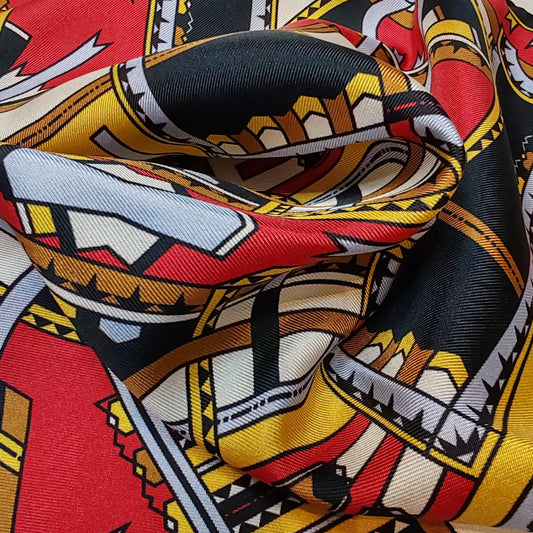 Silk pocket square | The dancing ribbons | red and gold