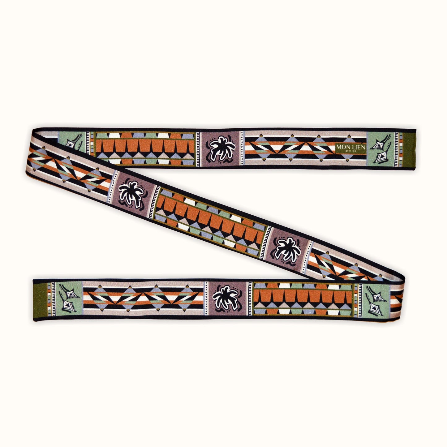 cintura morbida in seta con motivi geometrici da entrambi i lati di variante terra avorio lusso italiano